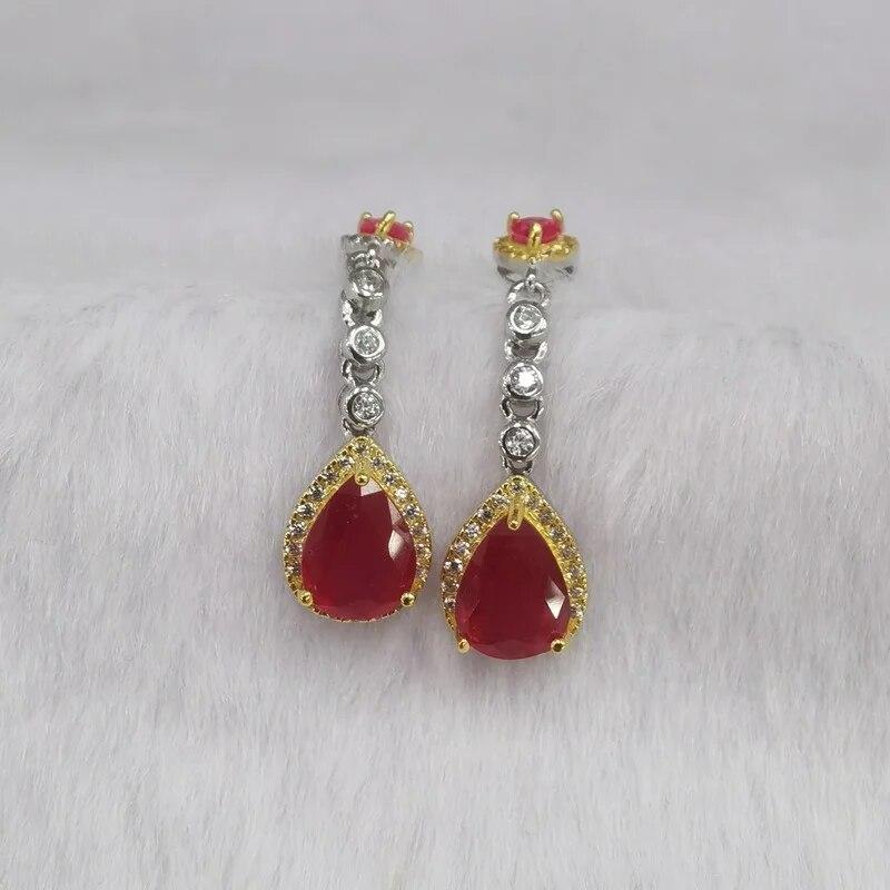 SACE GEMS Earring for Women 925 Sterling Silver 6*8MM Natural Ruby Stud Earrings Wedding Party Fine Jewelry Eardrop Gifts