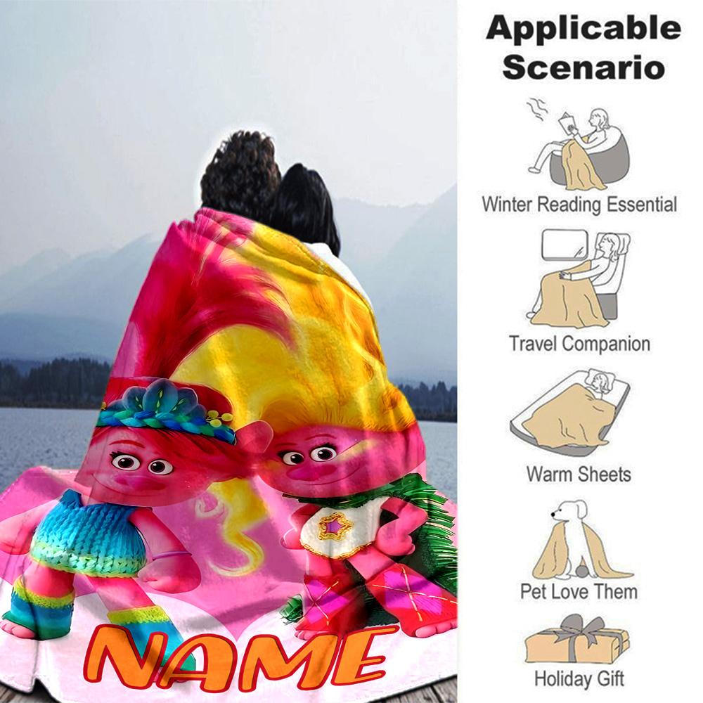 Customiz Name Personality Trolls Blanket Soft &Warm Sofa Office Bed Travel Lunch Break Blanket, Gift Suitable All Seasons