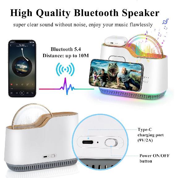 Night Light Bluetooth Speaker with Lights, 15W Wireless Charger Stand Phone Holder,Rechargeable LED Music Lamp Touch Control Color Changing Lights,