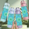 1PC Blue Mandala Circle Pattern 750ml Color Plastic Sports Water Bottle Leakproof Flip Straw Lid Suitable for Sports Office Home Use