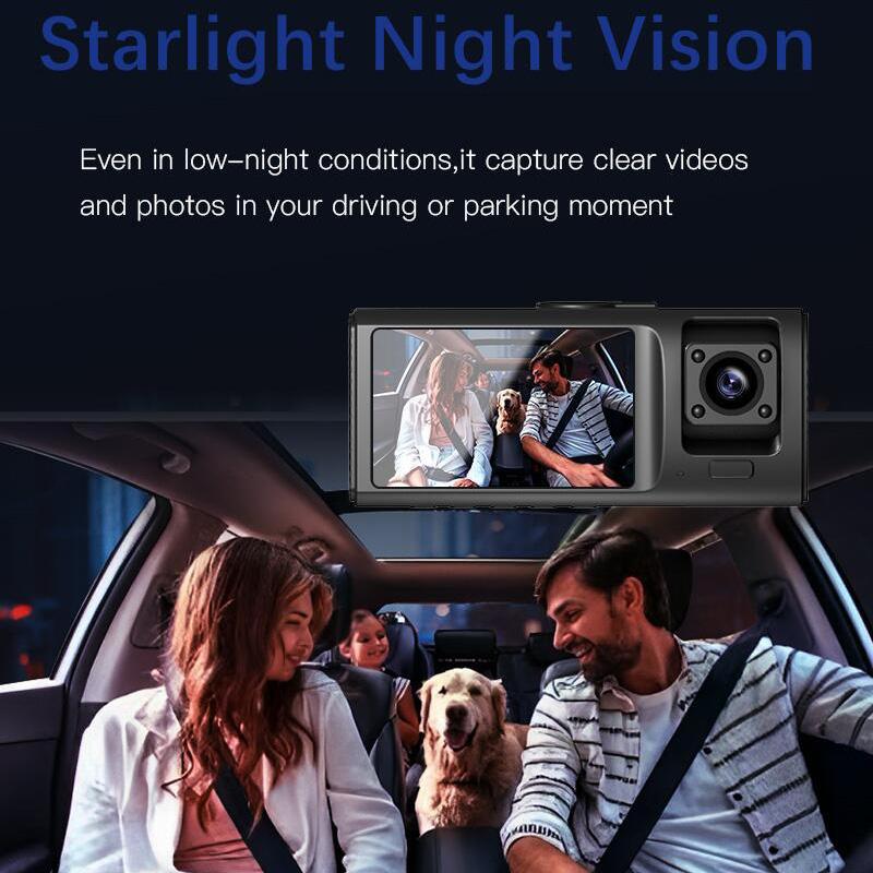 HD1080P 3-channels WiFi Dash Cam Car DVR Front Inside Rear Reverse Image 170wide Angle Starlight Night Vision Mobile APP Control