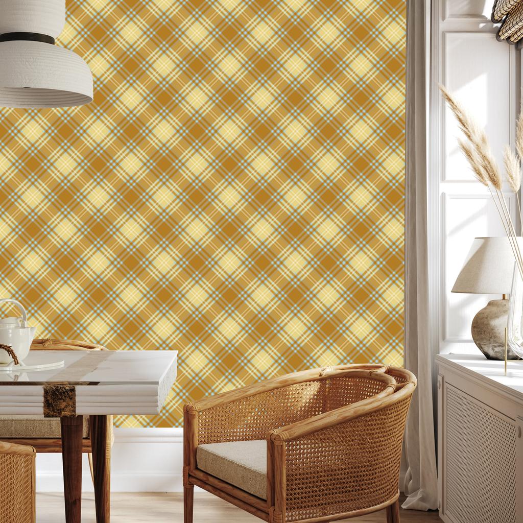 Wallpaper Yellow and blue checkered gold, yellow and beige 50x1000