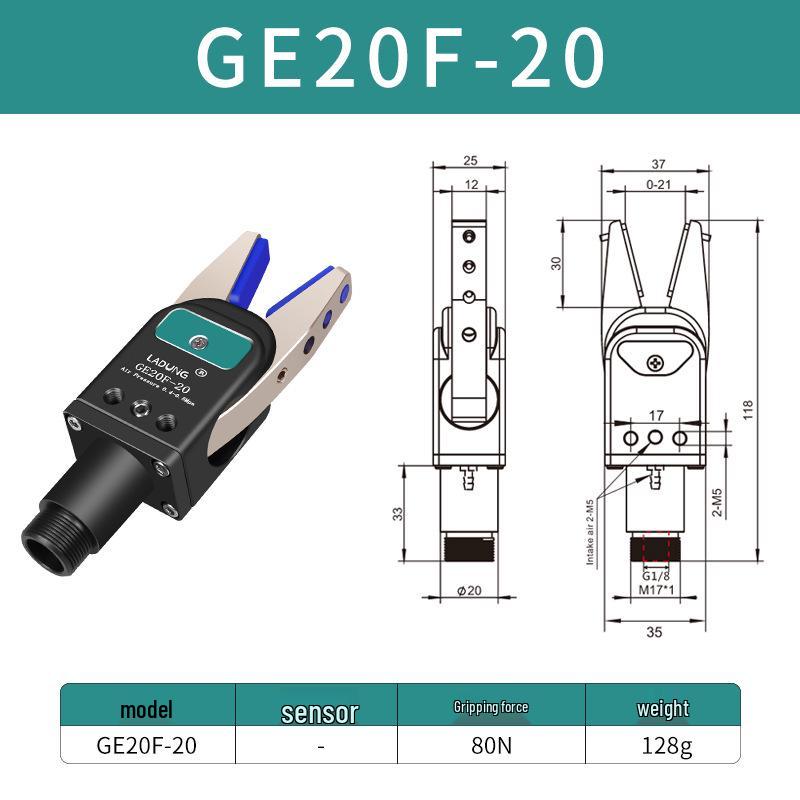 Double-Acting Pneumatic Needle-Nose Gripper GE20B-20 for Robotic Arm and Water Jet Applications