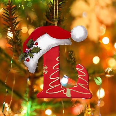 Vánoční přívěšek na dopisy akrylové 2D ploché dopisní závěsné ozdoby Vánoční stromeček Santa Hat Letter Dekorace na mantel dveřní zeď