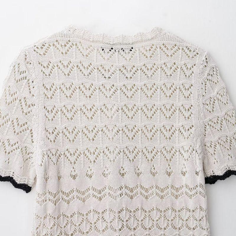 Kaslead New Women Clothes Western Style All-Match Mesh Knitted Short Sleeve Outerwear 6771121