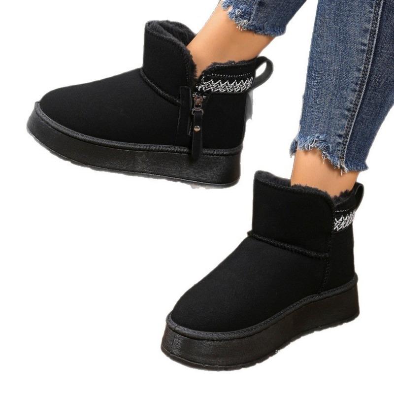 Short tube velvet leather snow boots for women's autumn and winter new large size thick-soled warm one-pedal Northeast cotton shoes