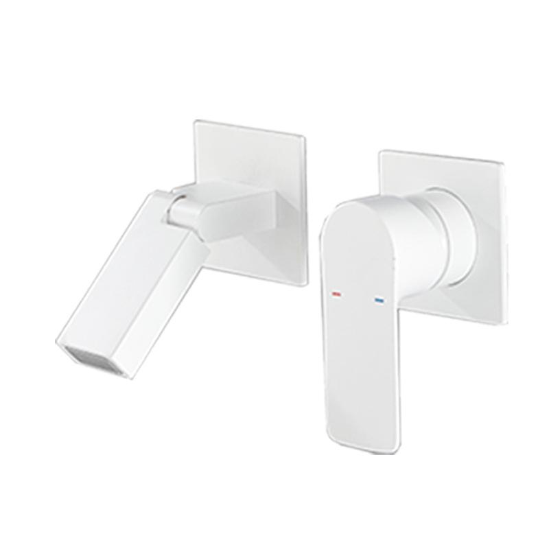 Baterie Lavoar Baie Montată pe Perete Alamă Dublă Comandă Mâner Unic Mixer Robinet Chiuvetă Apă Caldă și Rece Gri/Auriu Periat