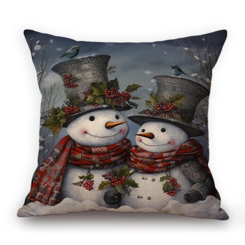 Decorazione di Natale Pupazzo di Neve Orso Carino Arte di Natale Cuscino da Divano Accogliente Federa Quadrata Cotone Lino Copricuscino per Sedile Auto