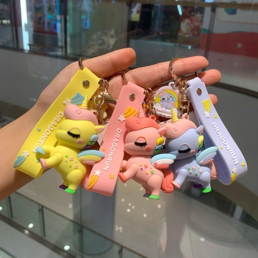 Adorable Unicorn Keychain Cartoon Style Cute Gift Bag Charm For Couples In Pink Metal