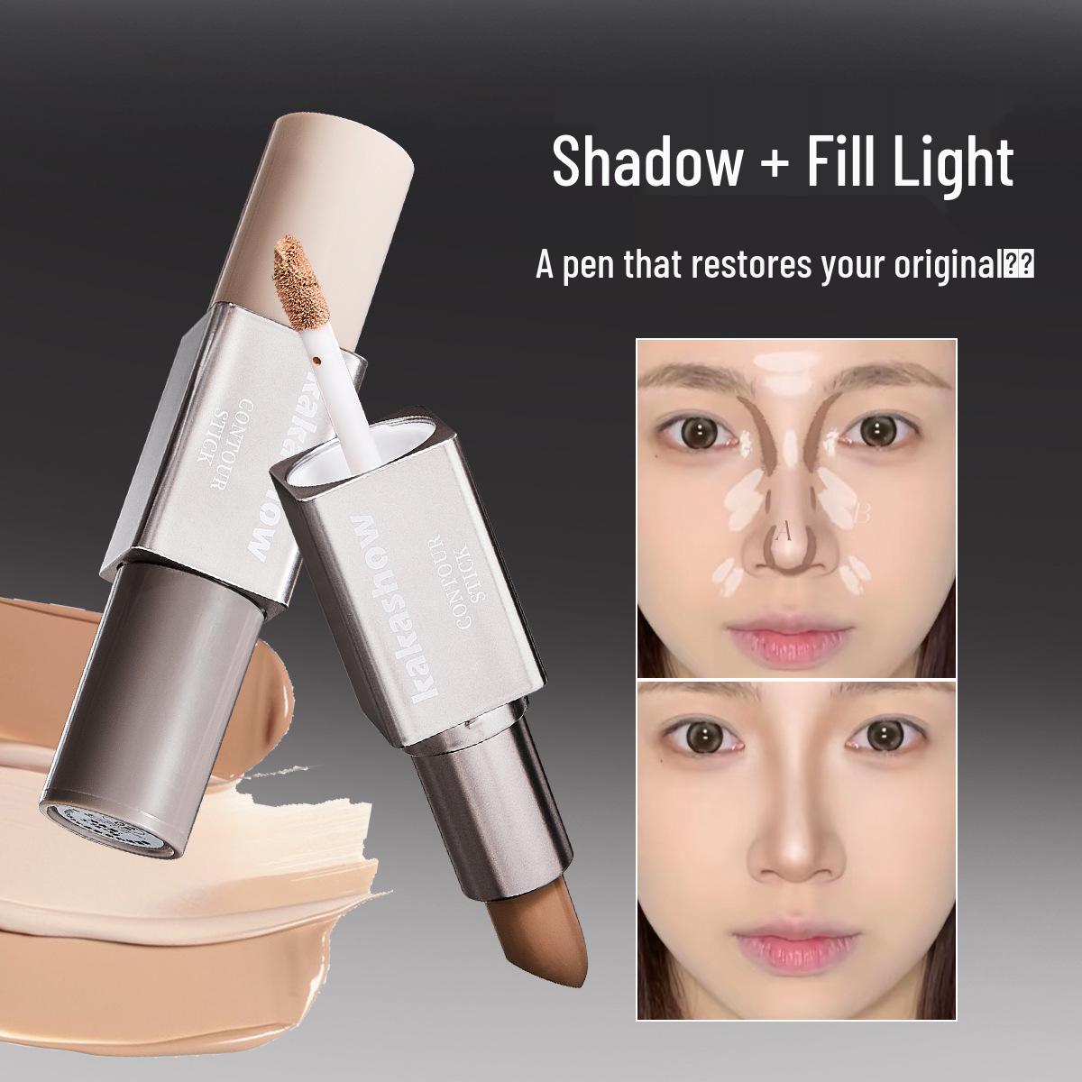 Kakashow Dual-Ended Contouring Stick: Seamlessly Blends, Non-Muddy, Two Shades, Blemish Concealing, Moisturizing, Non-Drying Contour Pen. Bare Nude Gray Brown