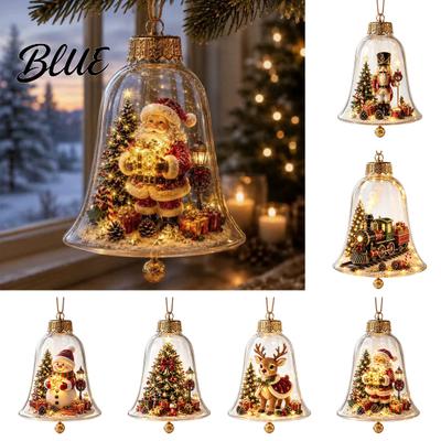 Mehrschichtige Weihnachtsbaum-Schmucksets 3D-Glocken-Schmuck Winterlandschaft Klare Dekoration mit Weihnachtsmann Festliche Fensterregal-Dekorationen Schneemann Rentier
