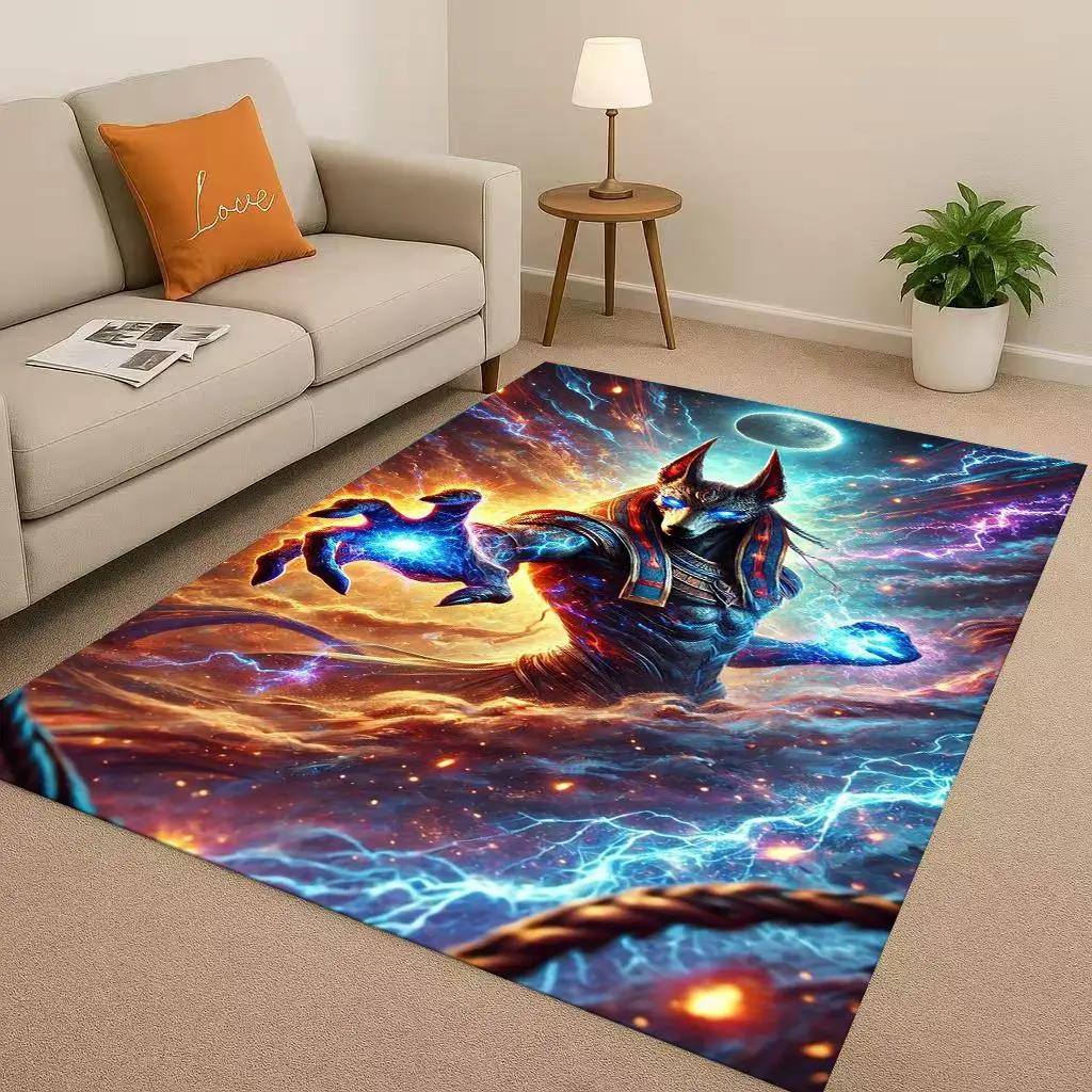 Retro Dead God Anubis Pharaoh Ancient Egypt Cartoon Living Room Non-Slip Area Rug Carpet For Bedroom Playroom Sofa,Home Doormat