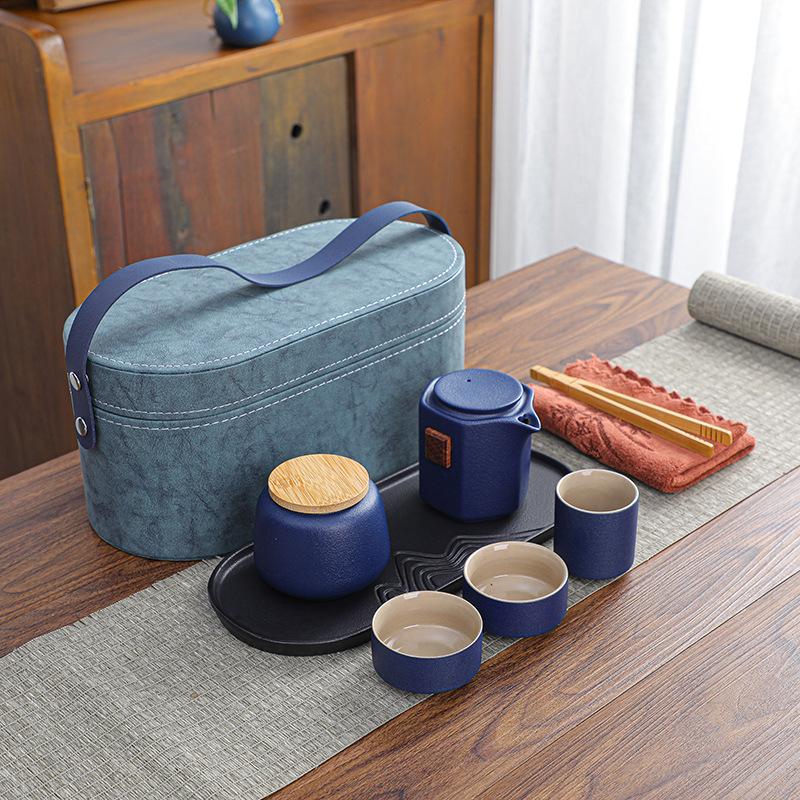 Outdoor Travel Tea Set, One Pot, Three Cups of Tea Tray, Tea Can Set, Household Express Cup, Holiday Commemorative Gift