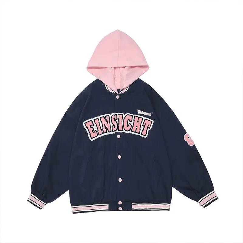 New Trendy Fashion Letter Printing Embroidered Baseball Uniform Female Couple retro Harajuku Loose American Street Jacket Women