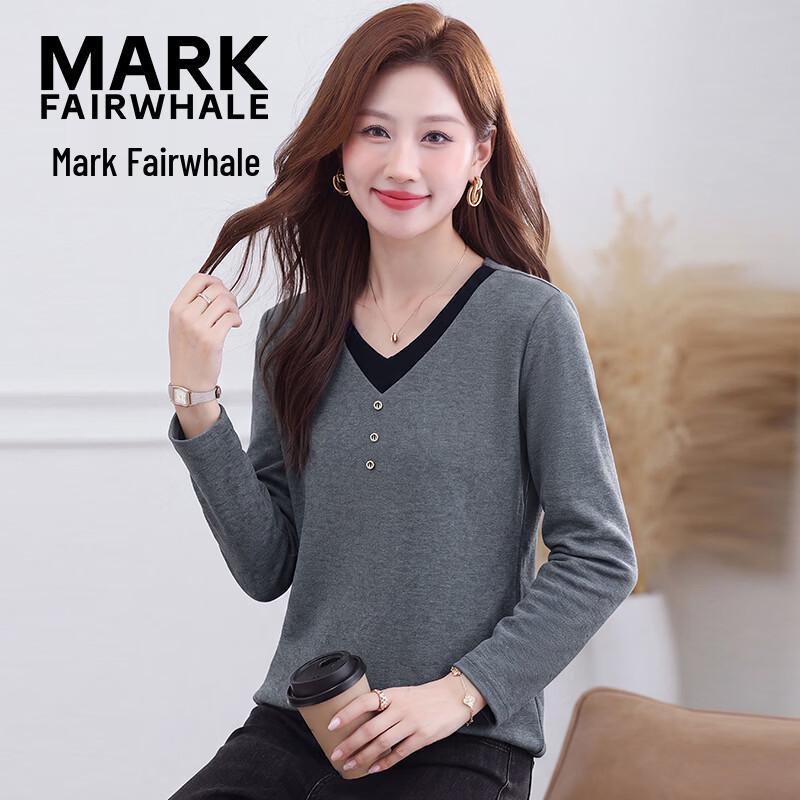MARK FAIRWHALE Women's V-Neck Long Sleeve Faux-Layer T-Shirt