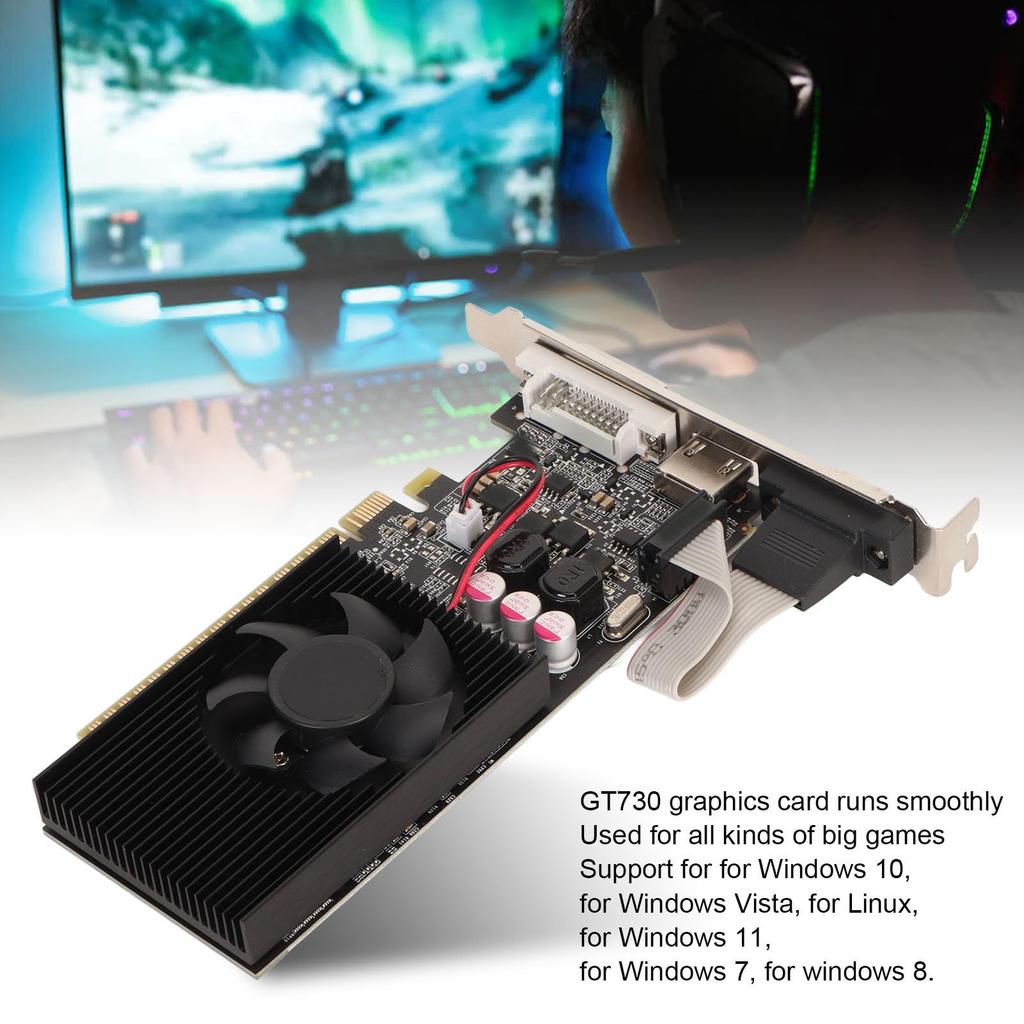 GT730 2GB GDDR3 64-bit Graphics Card, PCI Express 2.0 16X Slot, DirectX 11, DVI I, VGA, HD Multimedia Interface, 2560x1600 Video Card for PC Gaming