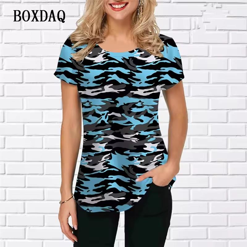 Fashion Women Camo T-Shirts Short Sleeve 3D Print Camouflage Style Ladies T Shirt Loose O-Neck Casual Summer Pullovers Tops Tee