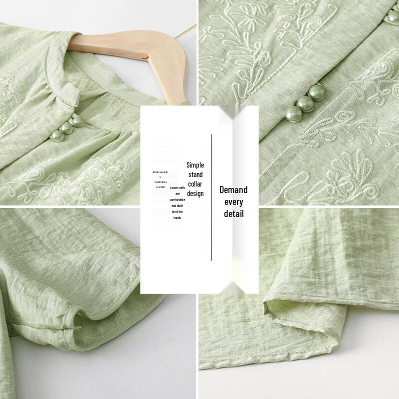 New Chinese Style Embroidered Short Sleeve Shirt for Middle-aged Women
