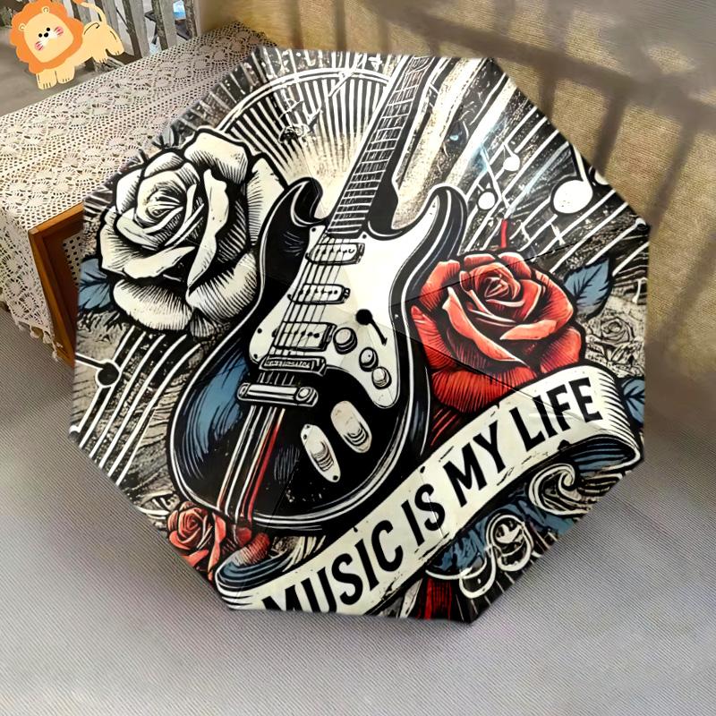 1pc Music Theme pattern Umbrella Portable Folding Umbrella Iron Frame Hole Bone Structure Outdoor Home Umbrella