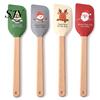 Practical Christmas Gifts for Bakers Silicone Spatula with Wooden Handle, Tree/Snowman/Santa Claus/Elk Pattern Hanging Hole Decor, Heat Resistant
