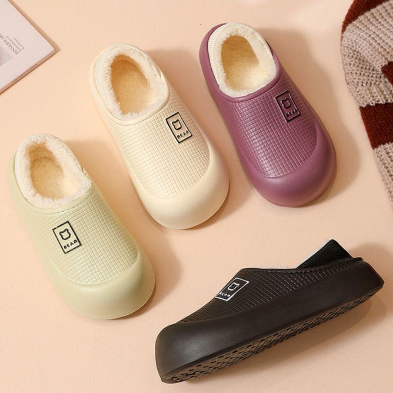 Waterproof Cotton Slippers: Women's/Men's Non-Slip Thick-Soled, Plus Velvet, Warm, Closed Heel for Autumn/Winter.