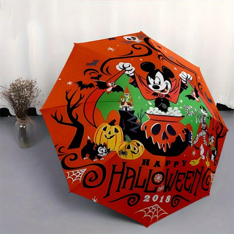1pc Mickey Happy Halloween Cartoon Umbrella, Portable 3-Fold Compact Umbrella, Suitable for Camping, Hiking and Travel, Ideal Easter Birthda