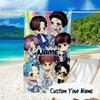 Custom Name K-pop BTS Artwork Characters Microfiber Beach Towel Super Soft & Absorbent for Bath, Beach, Travel Bath Time Accessory, Fan Gifts