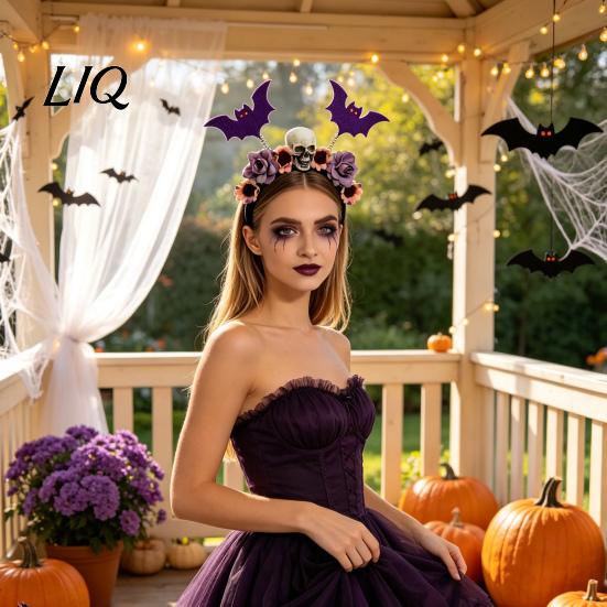 Floral Hair Bands for Party Halloween Flower Skeleton Bat Headband, Gothic Skull Bands, Spooky Accessories Girls Accessory, Lightweight No Slip