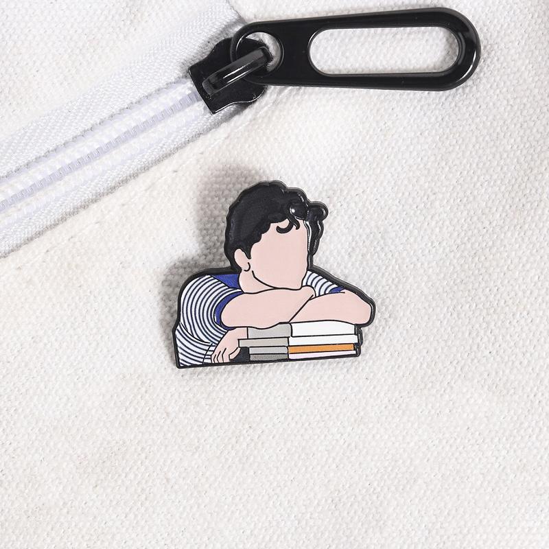 Retro Cartoon Artistic Figure Resting On Books Enamel Pin Intellectual Lapel Badge Elegant Gift For Book Lovers Brooch