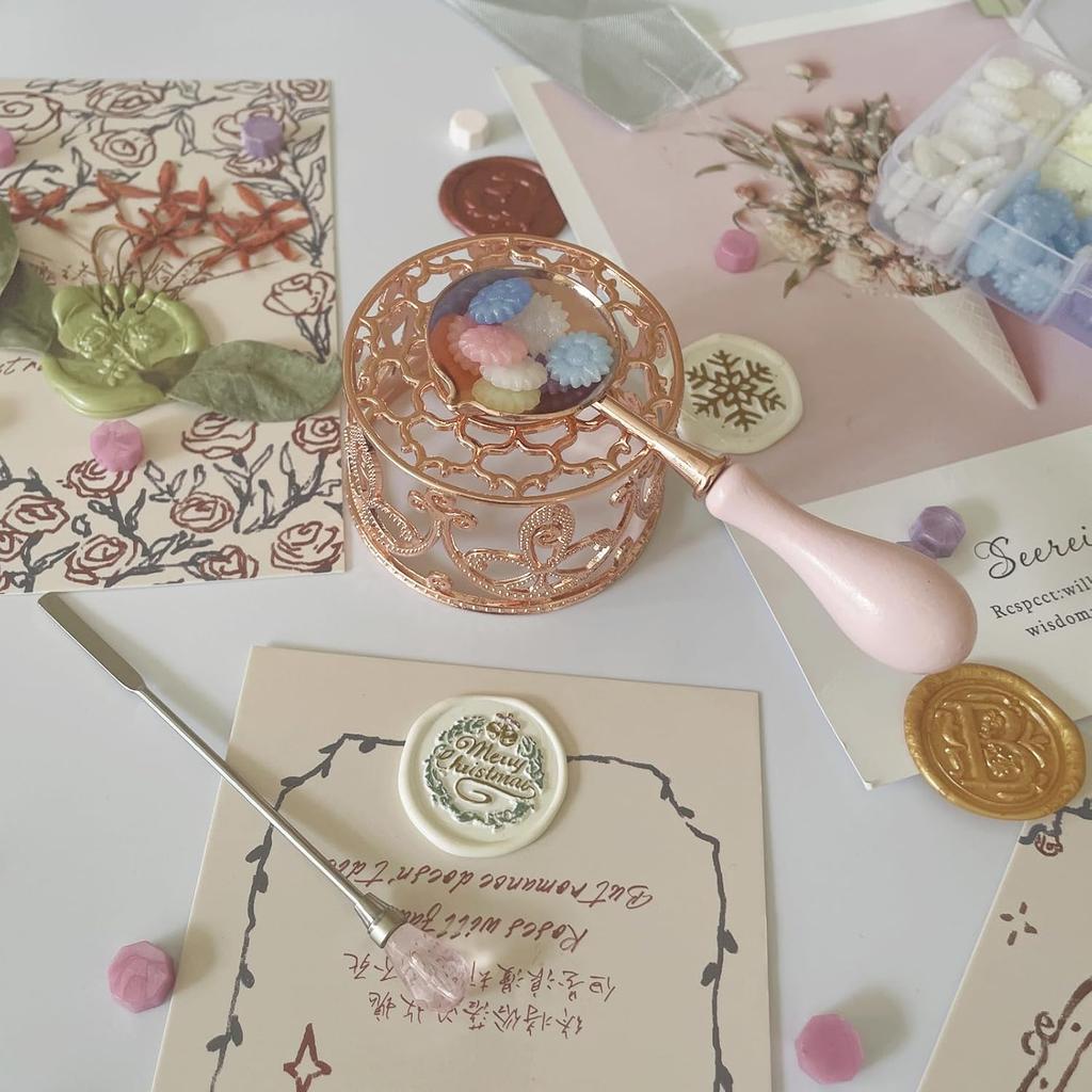 3pcs/set Metal Wax Seal Warmer Set, Included Rose Gold Bird's Nest Stove with Spoon and Stirring Stick, for Wedding Wax Envelope