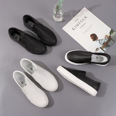 Fashion New Soft Leather Low-cut Breathable White All-black Lazy Shoes Women's PU Flat-bottomed Casual Shoes