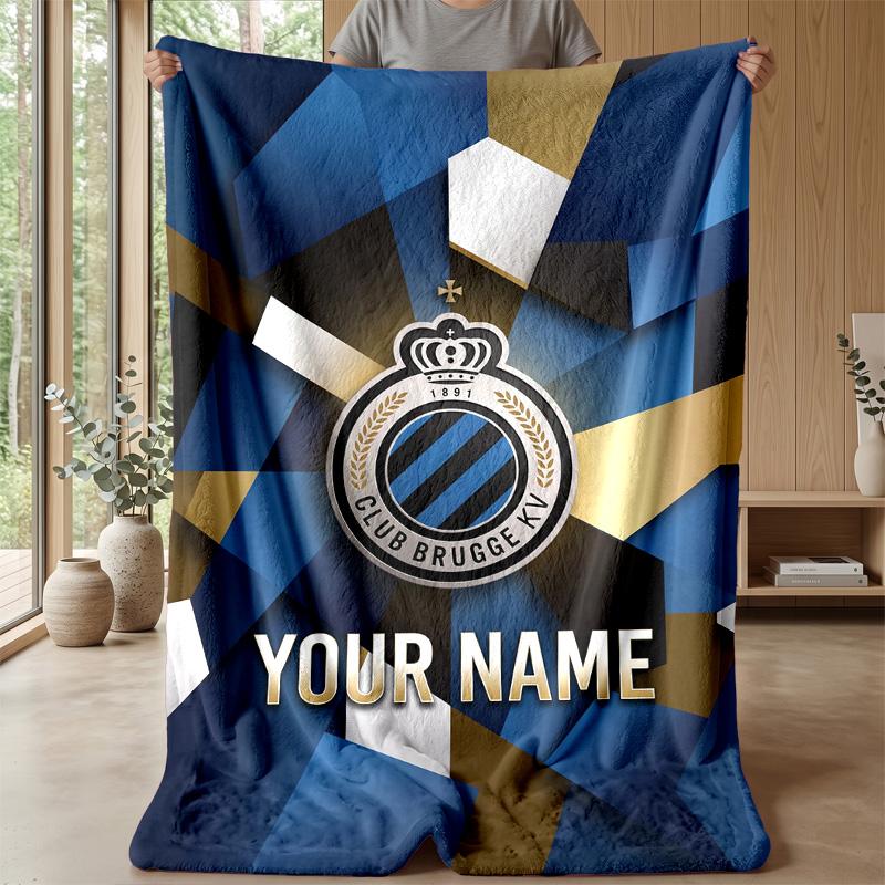 Custom Text Flannel Throw Blanket, Lightweight Cozy Bed Sofa BlanketClub Brugge FC