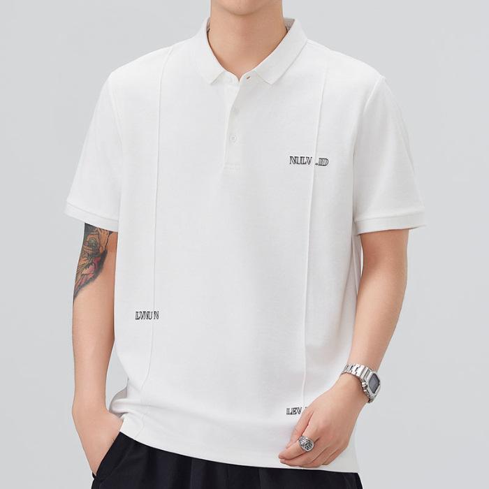 

Мужская летняя новая свободная футболка-поло с коротким рукавом, мужская тонкая футболка с коротким рукавом и лацканом M белый