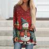 Ladies' Fashionable Casual Christmas Printed T-shirt Long Sleeved V-neck Mid Length Top
