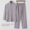 Men's Cotton Linen Tang Suit - Long-Sleeve Retro Chinese Buttoned Attire for Middle-Aged & Elderly, Loose Tai Chi Style