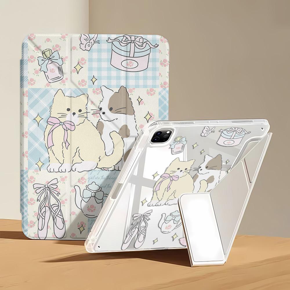 Two Kittens for iPad Pro 11 Inch Y Folded Edge Sticker, Tablet Protective Case with Pen Slot iPad Pro13 Inch