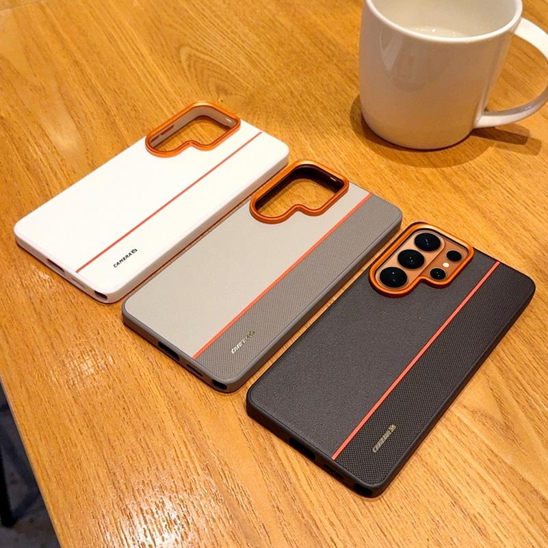 Colorful Faux Leather Red Lens Ring Raised Protective Lens Case For Samsung S26 Ultra S26 Edge Galaxy S25 Ultra S24 + Slim Cover
