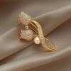 Imitation Pearl Tulip Flower Brooches For Women Elegant Rhinestone Floral Bouquet Lapel Pins Wedding Party Badge Jewelry Gifts