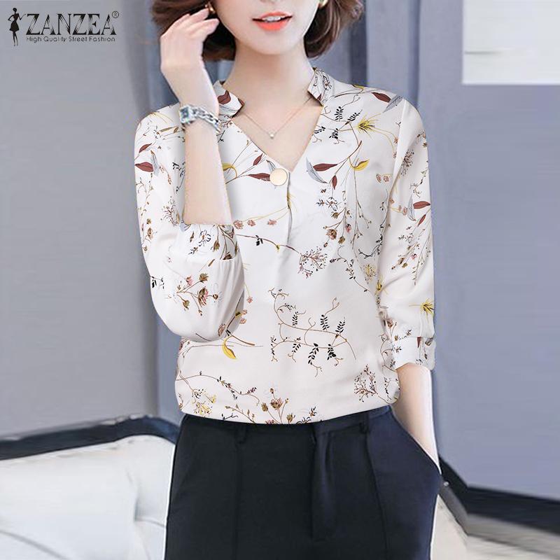 

ZANZEA Женская прямая свободная блузка с V-образным вырезом и рукавами 3/4 с цветочным принтом S жёлтый