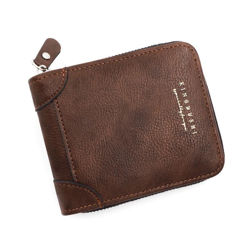 

Модный мужской кожаный кошелек с двойной молнией, небольшой короткий кошелек для монет, кошелек для кредитных карт для мужчин