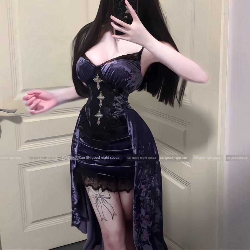 

Хэллоуин Готический Ветер Тонкий Шлейф Асимметричное Кружево Purple first batch M