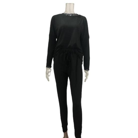 2 Pcs/Set Women Suit O Neck Solid Color Loose Simple Pants Suit for Daily Wear