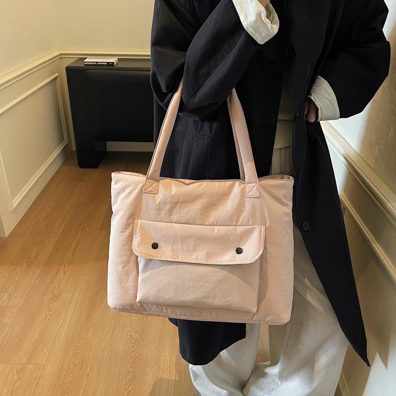 Minimalist Solid Color Tote Bag for Women – Large Capacity Shoulder Bag with Front Pocket – Perfect for Daily Use, Shopping, and School