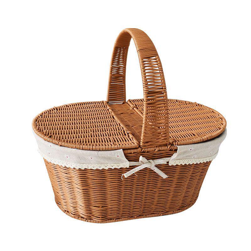 Outdoor Woven Rattan Storage & Picnic Basket with Lid – Ideal for Shopping, Gifts, Eggs & More