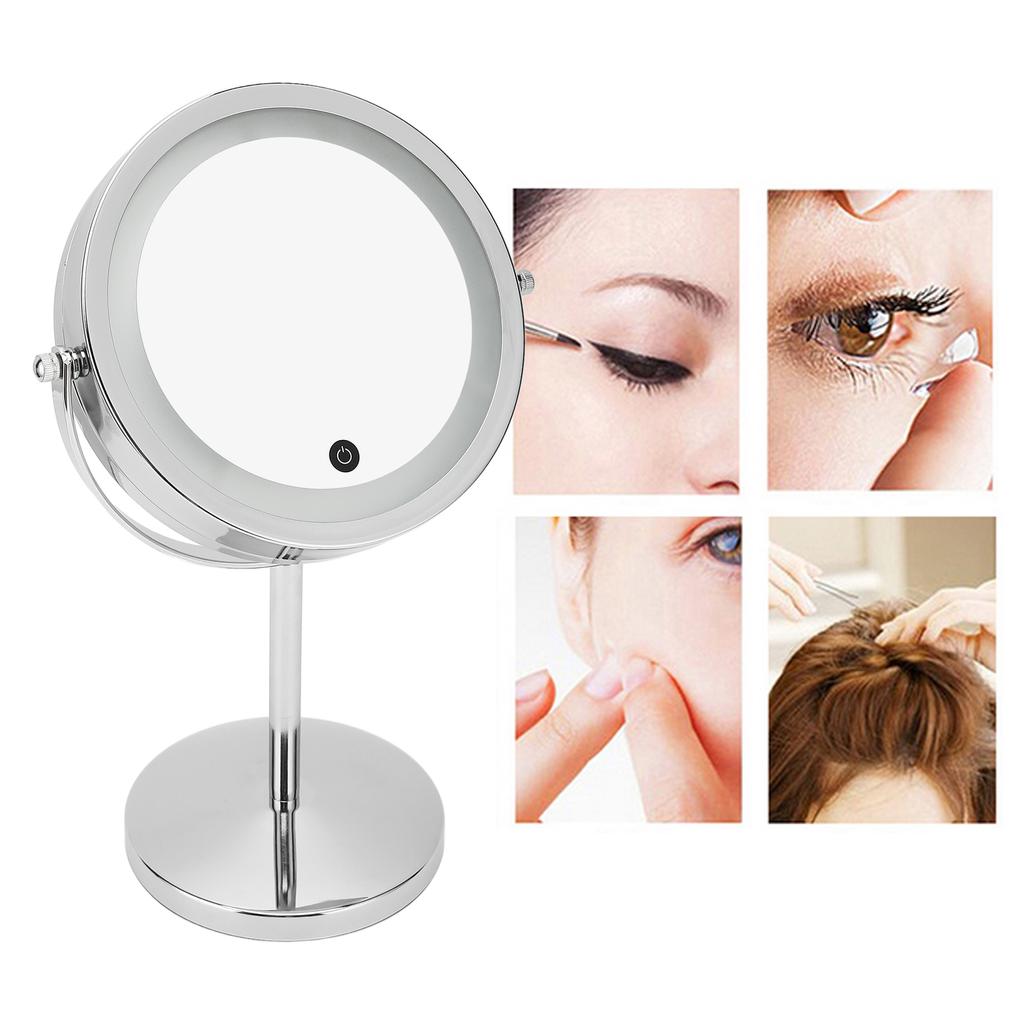 LED Light Makeup Mirror Round Double Sided Magnifying Mirror Standing Mirror for Home Bathroom