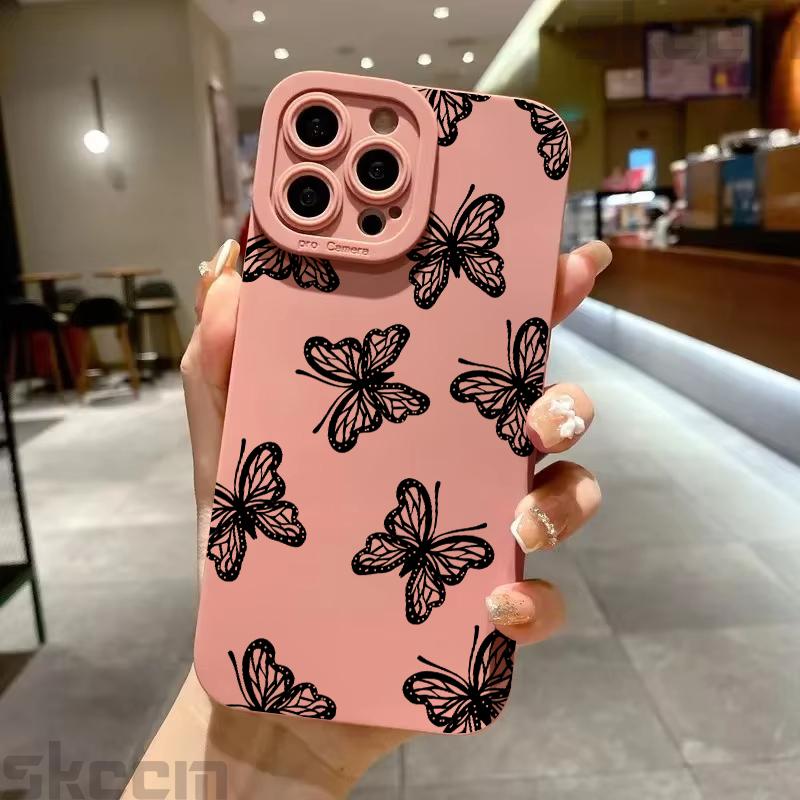 Black Butterfly Pattern Phone Case For iPhone 16 15 14 13 12 11 Pro Max Mini 7 8 Plus XS XR X Shockproof Silicone Soft Cover