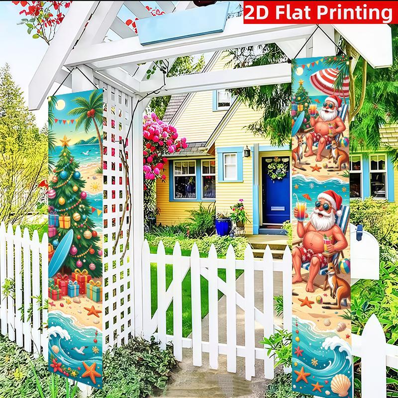 2D Flat, 2D Flat - 2D Flat, 2pcs Banner/Sign (11.8 X 70.8 Inches / 30 X 180 Cm), Polyester Material, /Banner/Pledge, Island, Wave, Palm Tree Themed Pa
