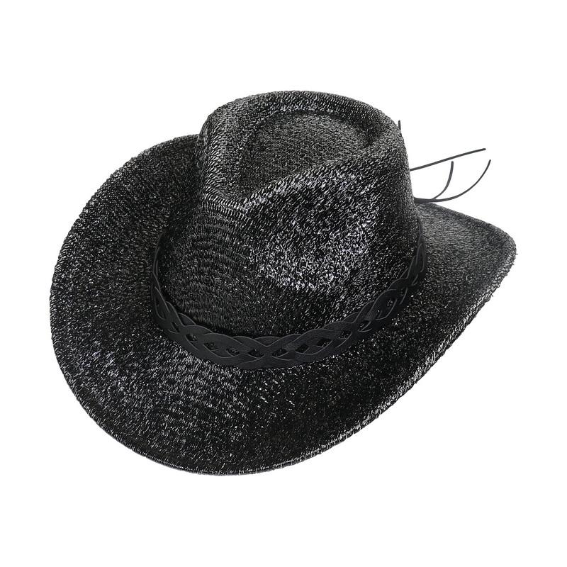 Glitzerndes Cowboyhut Unisex Westernstil Breiter Rand Fedora Hut für Party Festival Cosplay
