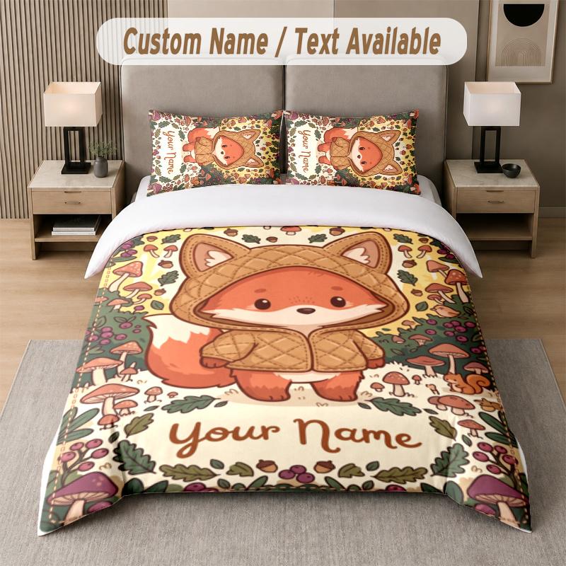 Autumn Fox Fantasy Custom Name Bedding Set 2 Pillowcases + 1 Sheet Personalized Text Custom