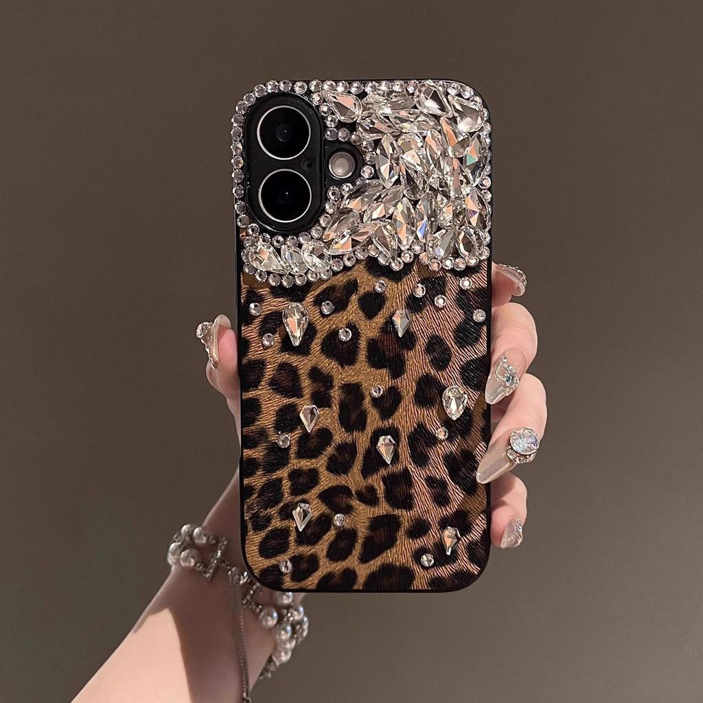 Applicable To Apple 16 ProMax Mobile Phone Case IPhone 15 Leopard Print Rhinestone 14 Fashion Women 13 Full Cover Anti Fall 12PM